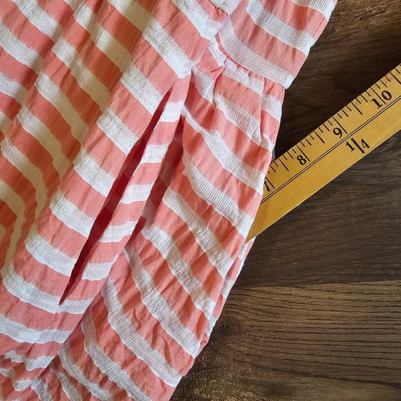 Sleeveless Cotton Blend Crinkle Plisse Striped A-Line Sundress Shirt Dress M - Picture 6 of 11